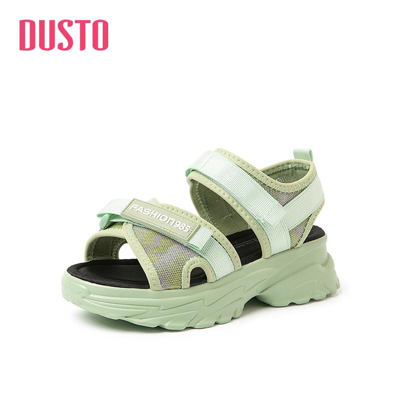 

Sandals DUSTO 2021 Summer Leisure Mid Heel Flat Sports Women's Shoes, Black