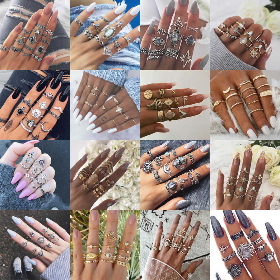 

32 Styles Boho Midi Knuckle Finger Set for Women Vintage Crystal Elephant Crown Geometric Gold Rings Girl Jewelry