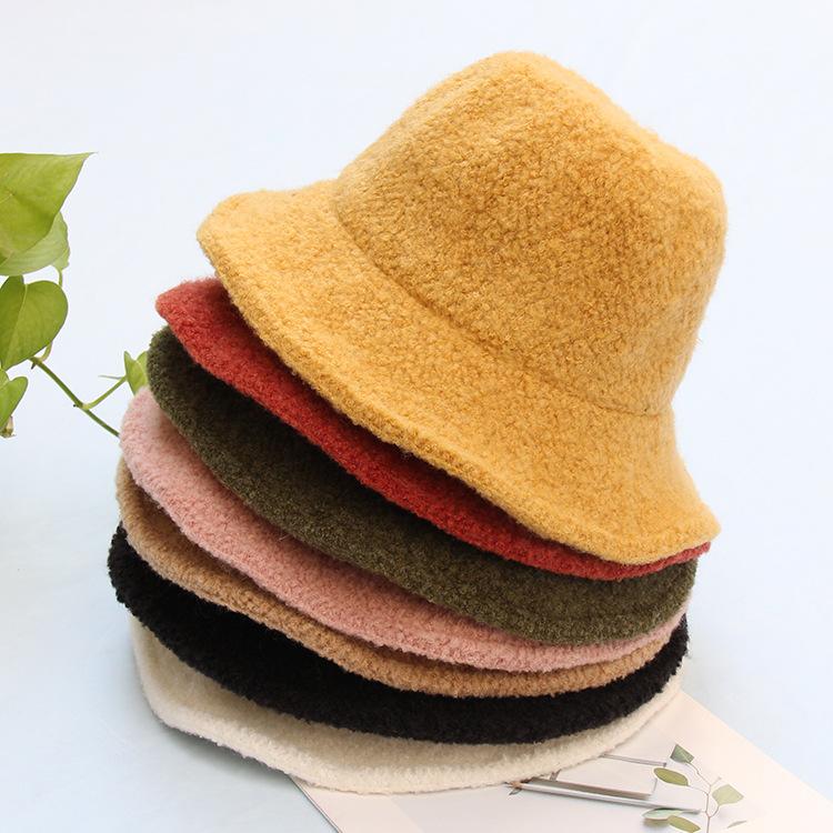 

Berets Women Lamb Plush Fisherman Hat Japanese Literary Soft Sister Autumn Basin Of Warm INS Joker Pure Color Student, White