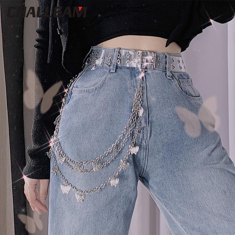

Belts Pants Chain Women's Punk Street Men's Metal Belt Fashionable Key Ring Hip Hop X282, Black