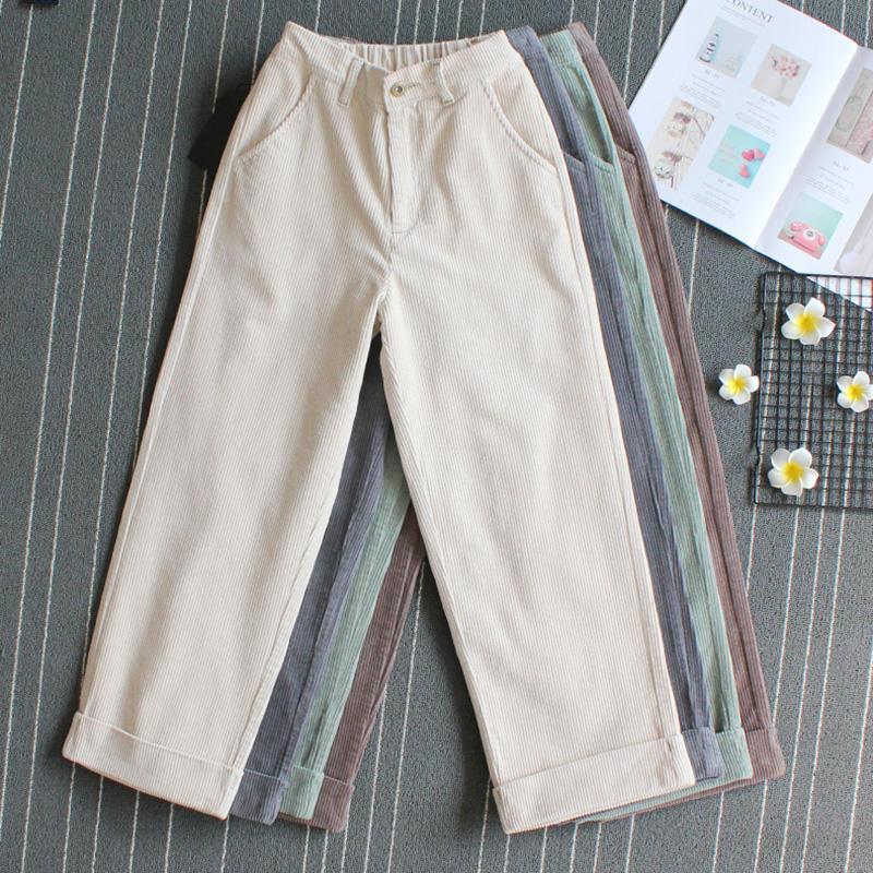 

Women's Pants & Capris Autumn Winter Corduroy Women Clothes Casual High Waist Wide Leg Female Loose Student Straight Q2930, Black;white