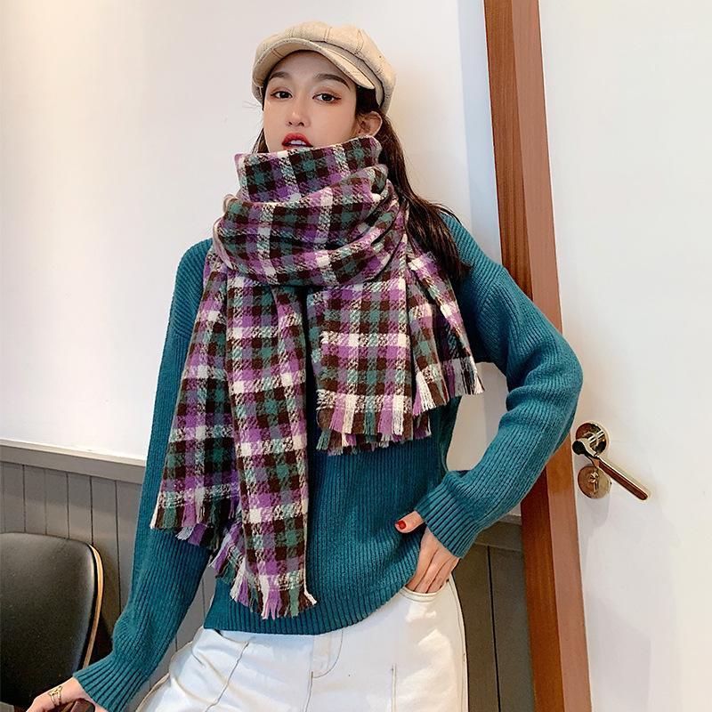 

Scarves 2021 European And American Fashion Warm Lady Scarf Trend Shawl Double-sided Thicken, Blue;gray