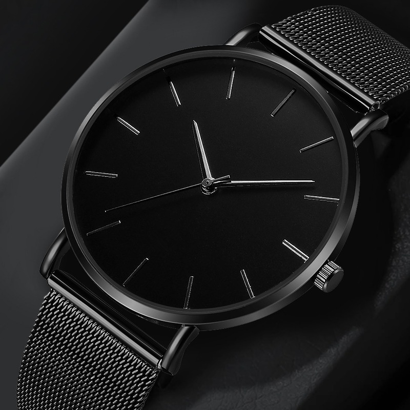 

Men's Watch 2021 Black Fashion Business Metal Hour Simple Quartz Watch Stainless Steel Mesh Band Multi-Color Watch
