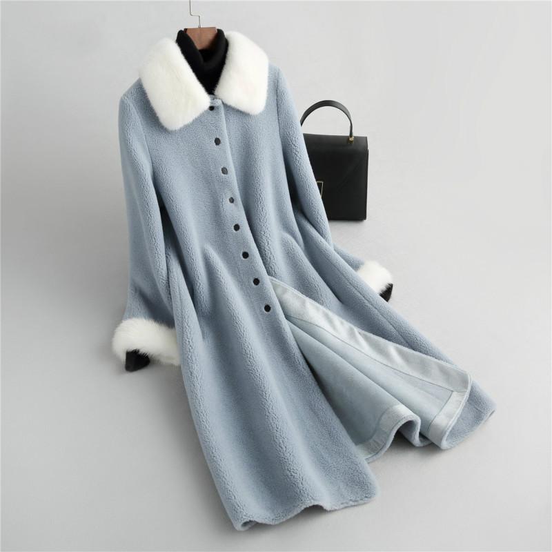 

Women's Fur & Faux Jacket Sheep Wool Shearing 100% Winter Real Coat Women Korean Mink Collar Long Womens Jackets And Coats 2021 KJ3470, Black