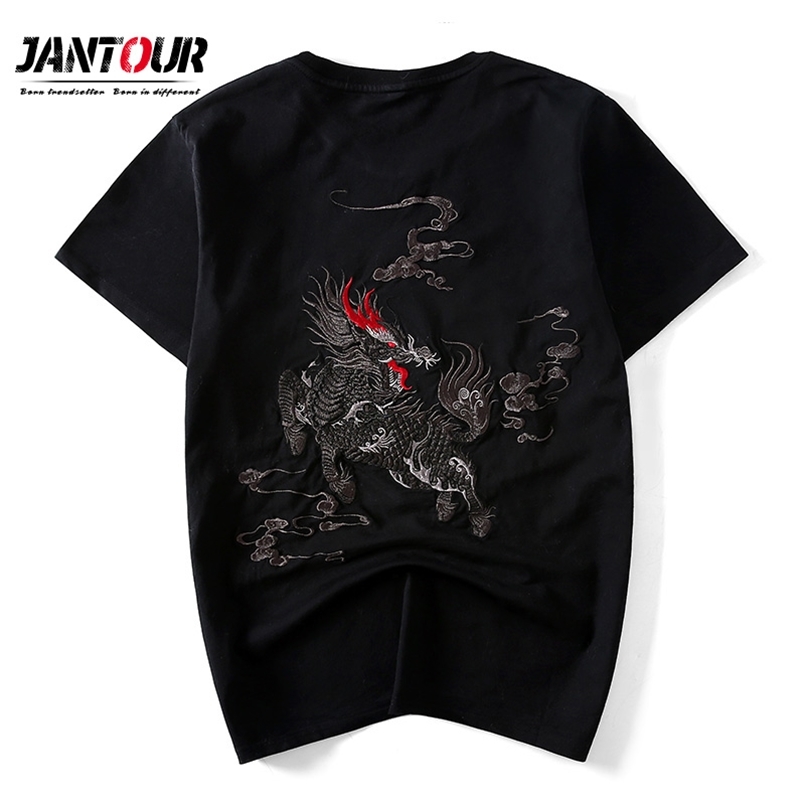 

Chinese style Brand Short Sleeve cotton Dragon embroidery T Shirt O-Neck Slim Men black -Shirt ops Fashion Mens Shirts 210721, White