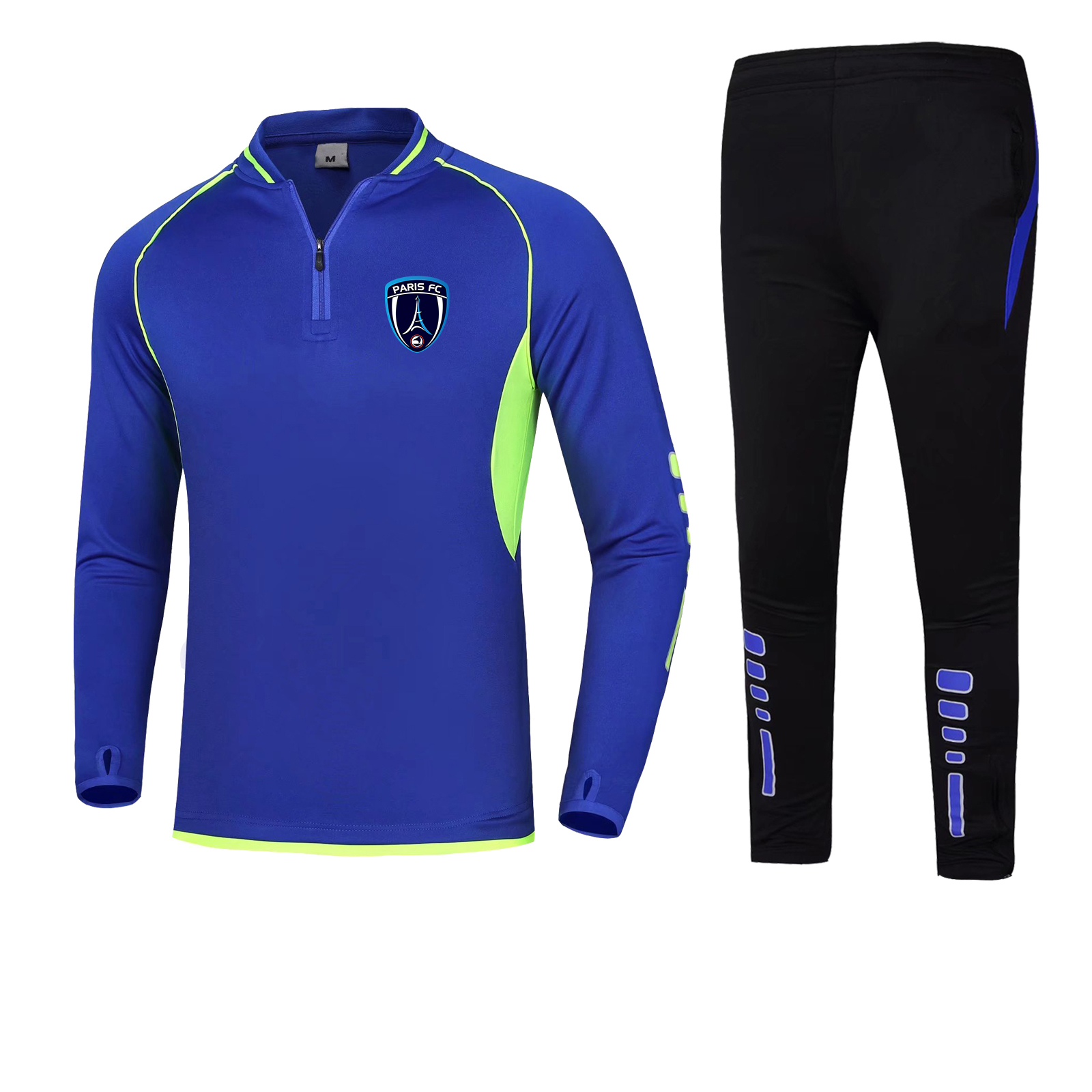 

Paris FC Men Sport Running Set Home Kit Adult Tracksuits Soccer Half Zipper Training Suits Customize Logo Kids Size 22 28, Black;blue