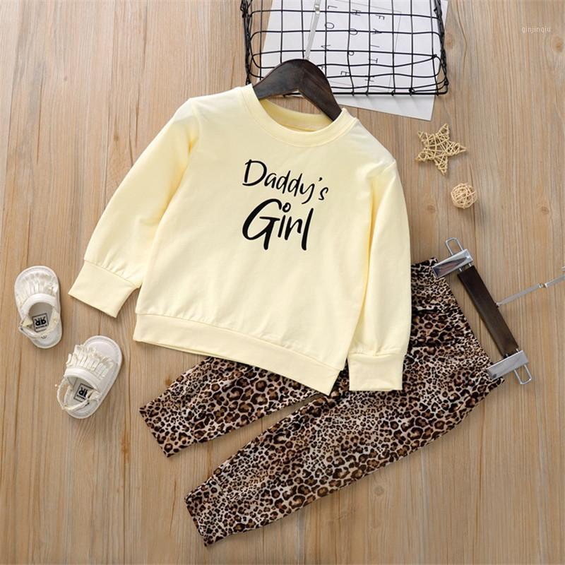 

Clothing Sets Girls Spring Clothes With Letter Printing Casual Long-sleeved Round Neck Tops+leopard Pants Two-piece Outer Wear, White