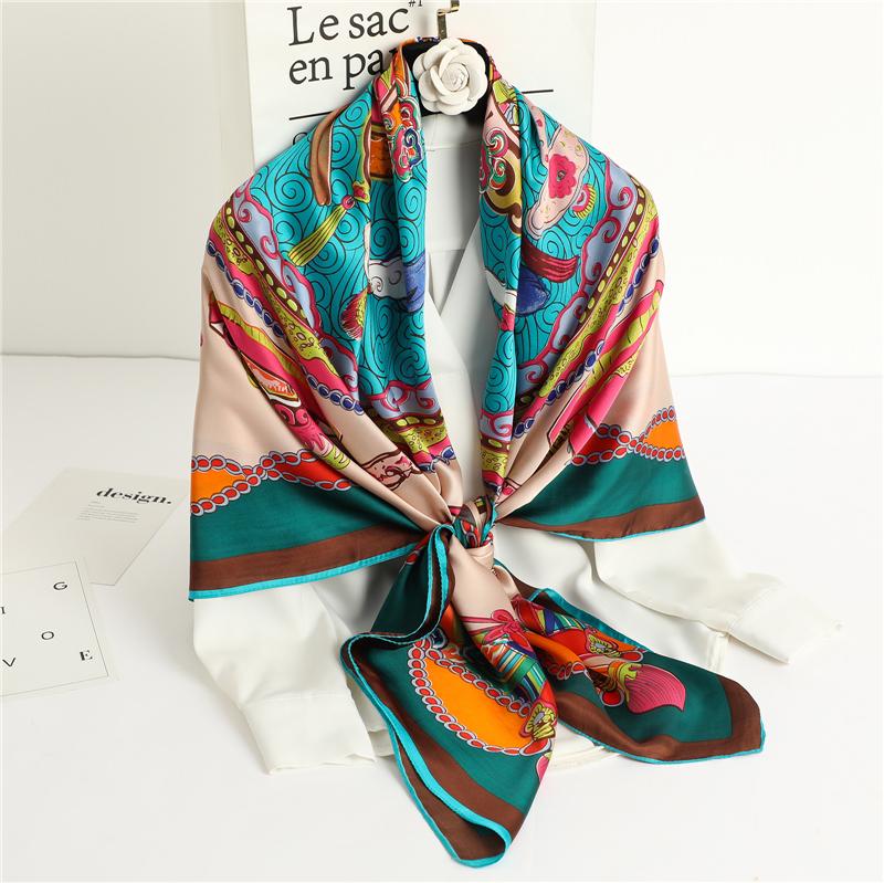 

Scarves 2021 Silk Square Scarf Female Large Hijab Fashion Lady Head Wraps Foulard Women Bandana Neckerchief Summer 135x135cm