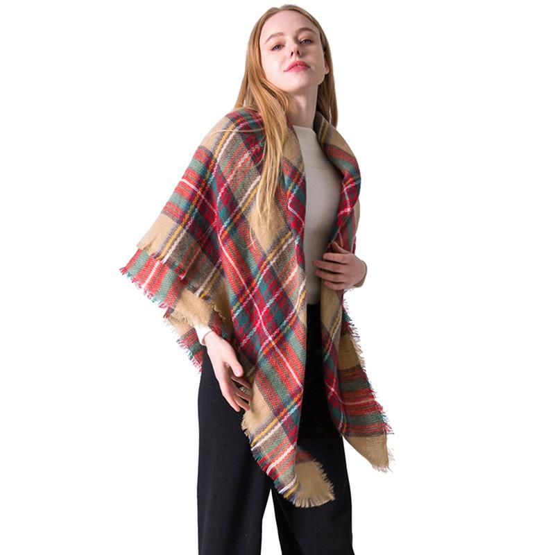 

Scarves Winter Scarf Women Square Imitation Cashmere Tassel Plaid Shawl Fashion Casual Soft Warm Wrap Pashmina Stole Snud Female