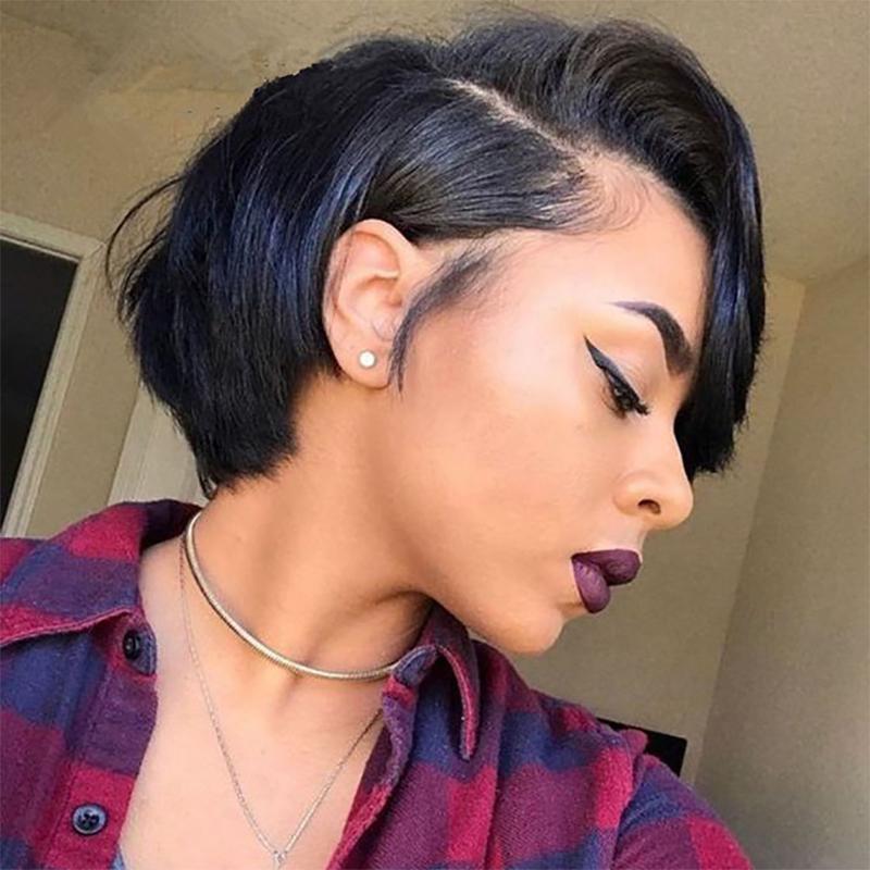 

Lace Wigs Pixie Cut Brazilian Human Hair 100% Short Bob Straight Frontal T Part Wig Hd Transparent Front For Black Women, As pic