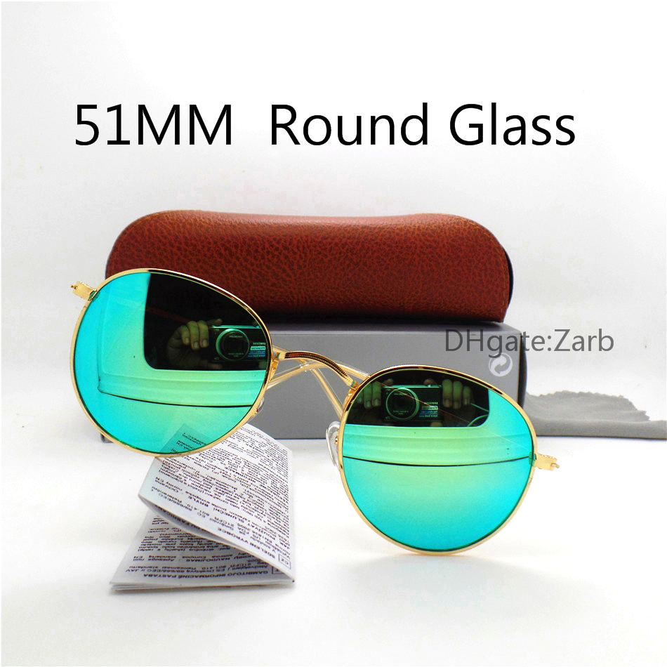 

Classic Round Sunglasses Brand Design UV400 Eyewear Metal Gold Frame Sun Glasses Men Women Mirror 51MM Polaroid glass Lens with Box Case