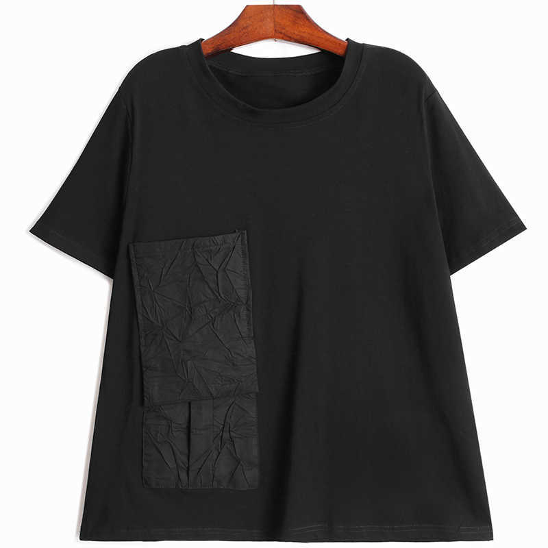 

VANOVICH Pocket Round Neck Short Sleeve T-shirt Women's Summer Wild Casual Female Fashion Cotton Women Clothing 210615, Black