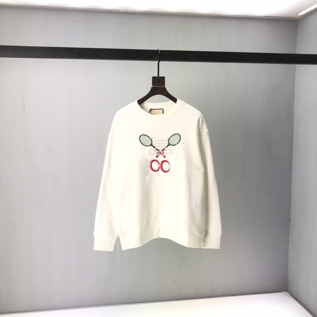 

21SS Milan Spring Autumn Famous Fashion Tennis Sports Letter Embroidered Print Sweatshirt Men's Designer High Quality Luxury White Cott, White;black