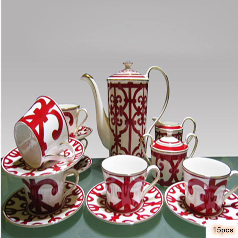 

Ceramic coffeware cup sets red and white color coffeeware set coffee cups sugar pots milk pot suagr tank