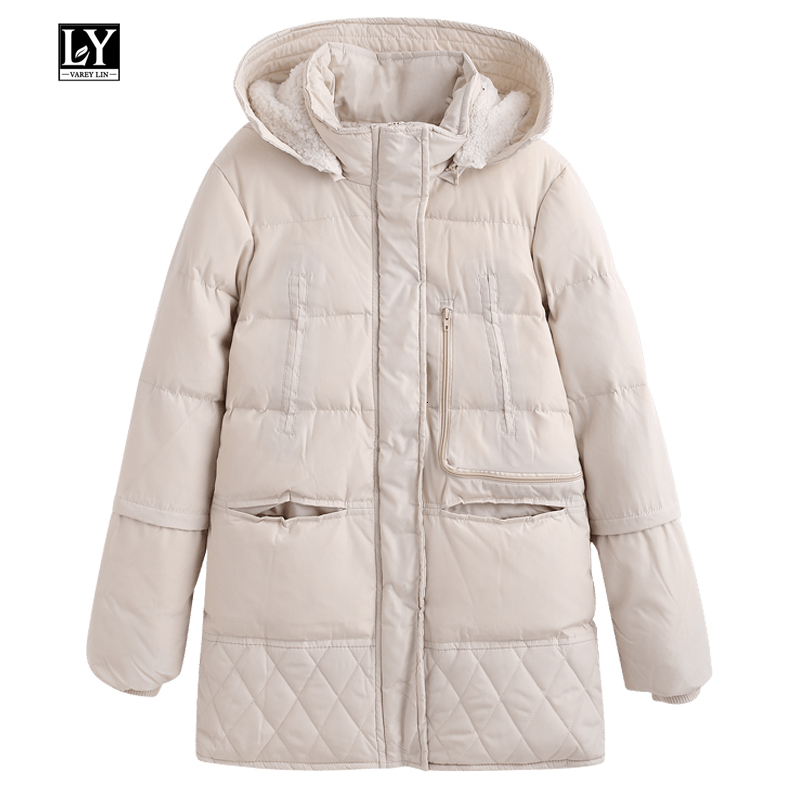 

down Women Winter Jacket Cotton Coats Padded Medium Long Slim Hooded Parkas Plus Size 3xl Female Warm Wool Outerwear, Black