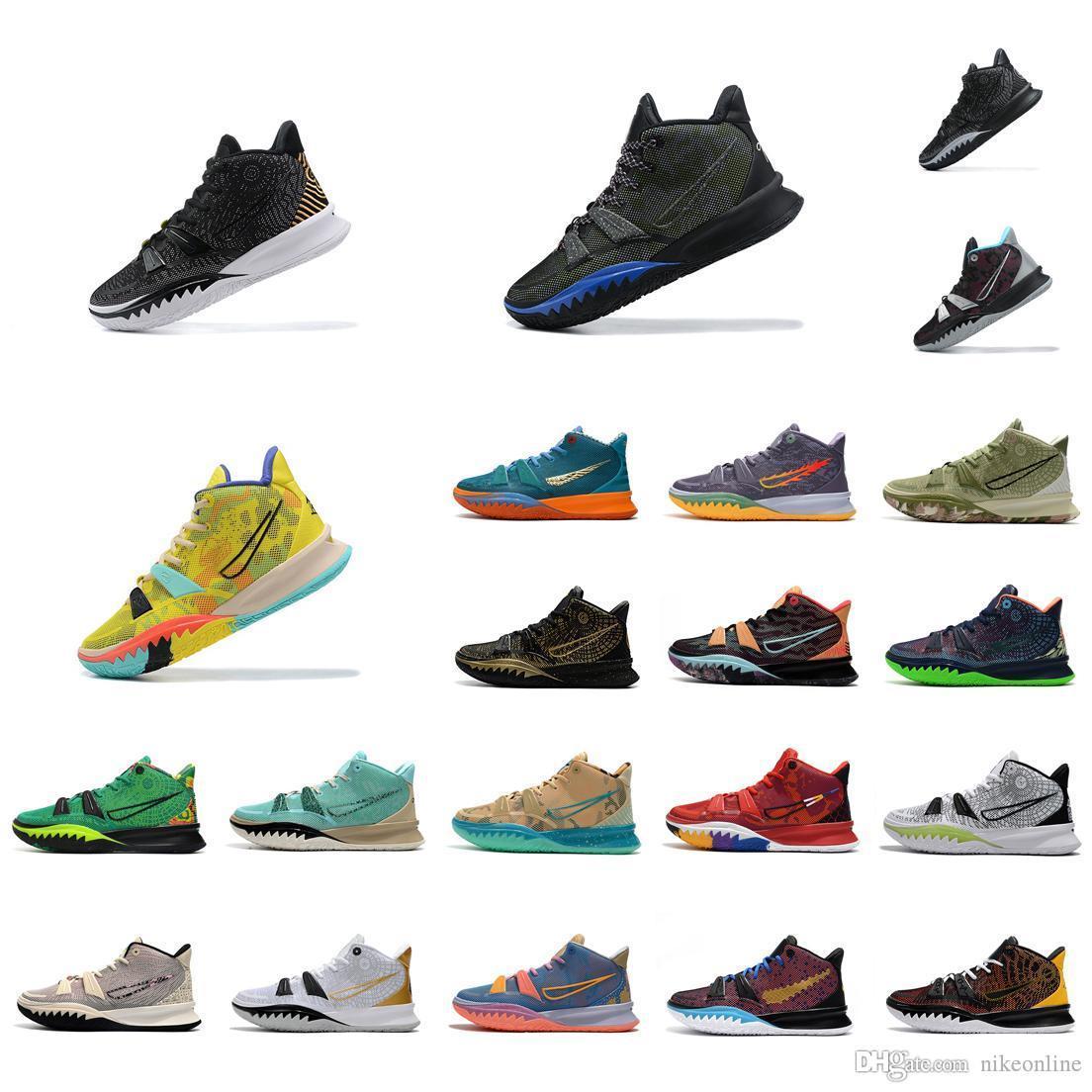 

Womens Mens Kyrie 7 basketball shoes Kids Irving Kyries vii 7s sneakers Pre-Heat Black Gold White Multi Color Yellow Easter tennis with box