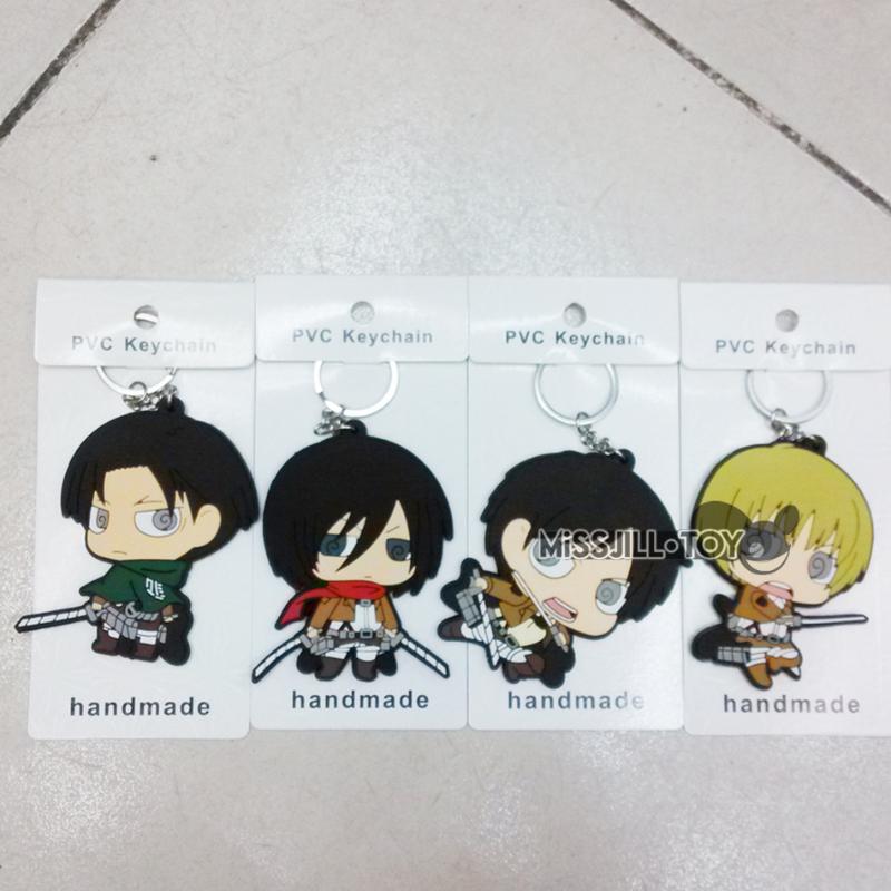 

Keychains 10pcs Fashion Jewelry Attack On Titan Armin Arlart Rivaille Ackerman Eren Pendant Soft Figure Doll Toy KeyChain Keyring