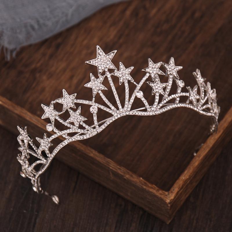 

Hair Clips & Barrettes Wedding Accessories Headdress For Bridal Luxury Rhinestones Inlaid Stars Crown Fashion Headwear Women 2021, Golden;silver