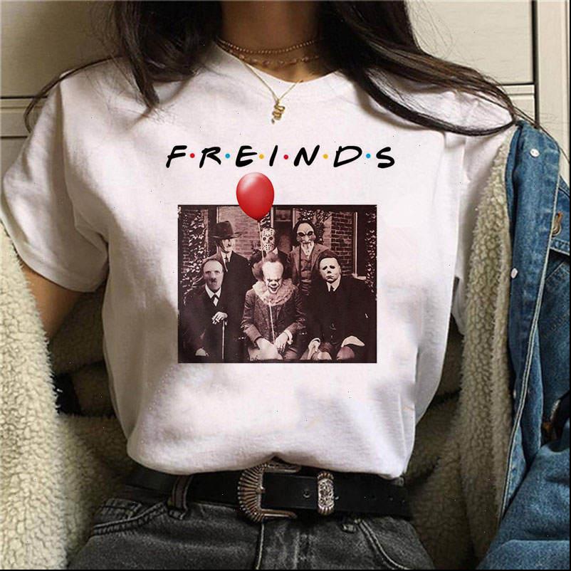 

halloween friends tv show horror womens t shirt characters print fashion loose casual cotton tee 90s young girls, White