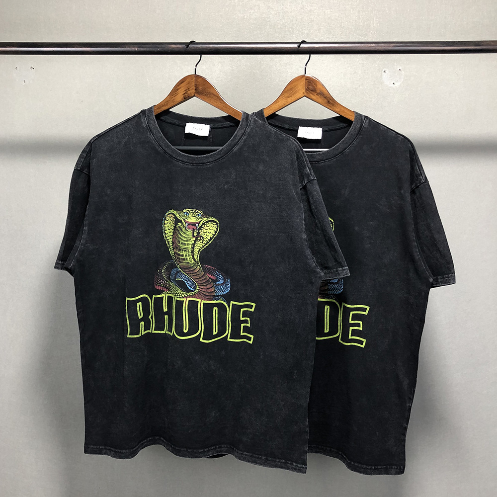 

Beautiful Tide Rhude 21ss Cobra Letter Printing Loose High Street Men's Short Sleeve Women's Lovers T-shirt, White