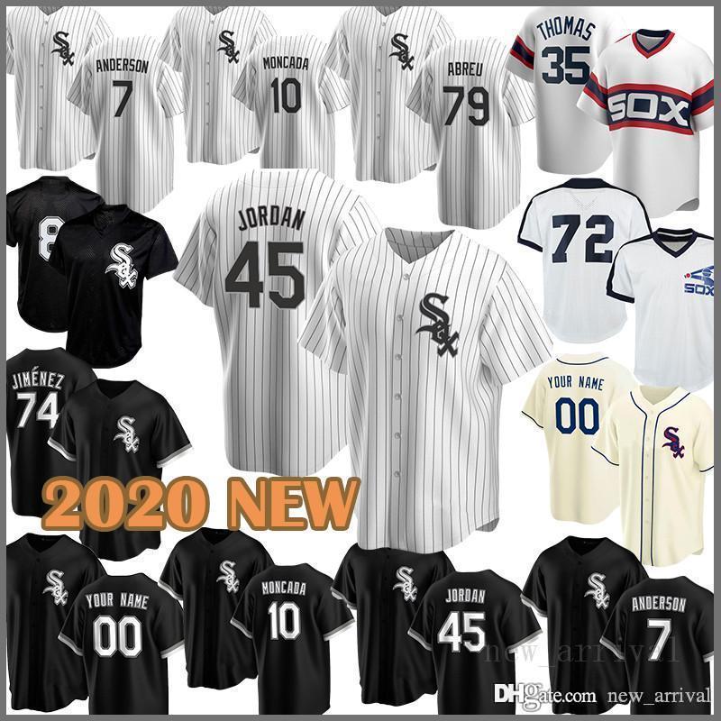 

2020 Baseball Jersey White 45 Michael Sox 7 Tim Anderson 8 Bo Jackson 74 Eloy Jimenez 10 Yoan Moncada 35 Frank Thomas 79 Jose Abreu Mens, Blue;black