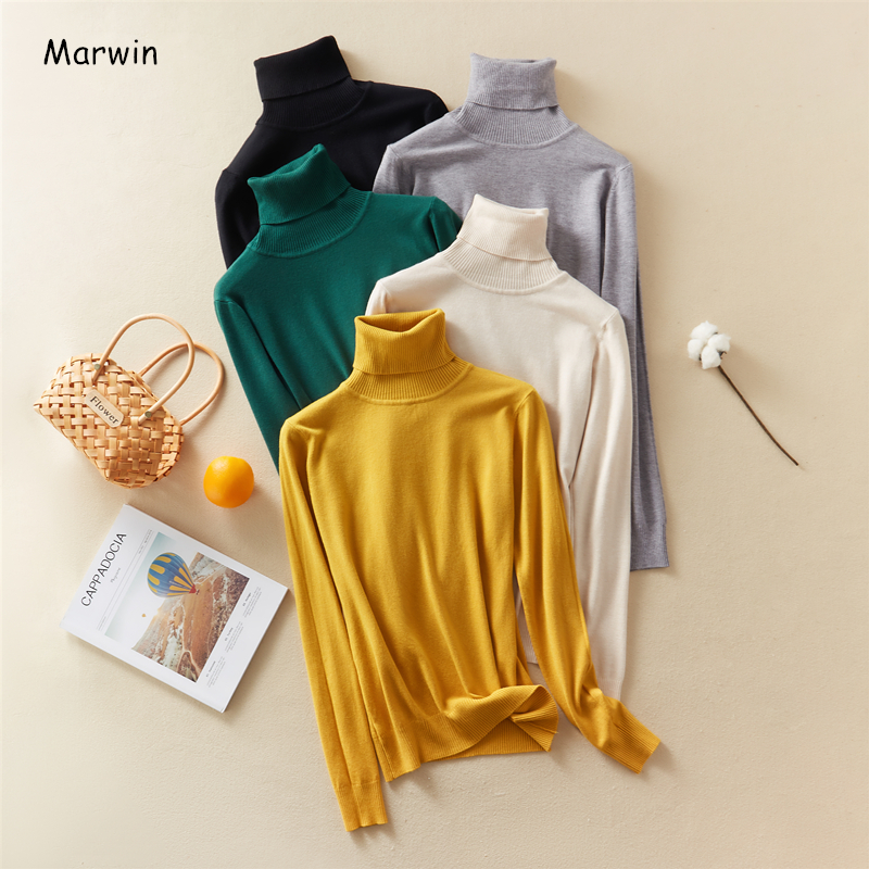 

Marwin New-Coming Autumn Winter Tops Solid Turn-Down Collar Pullovers Female Thick Turtleneck Knitted High Street Women Sweater, Pink