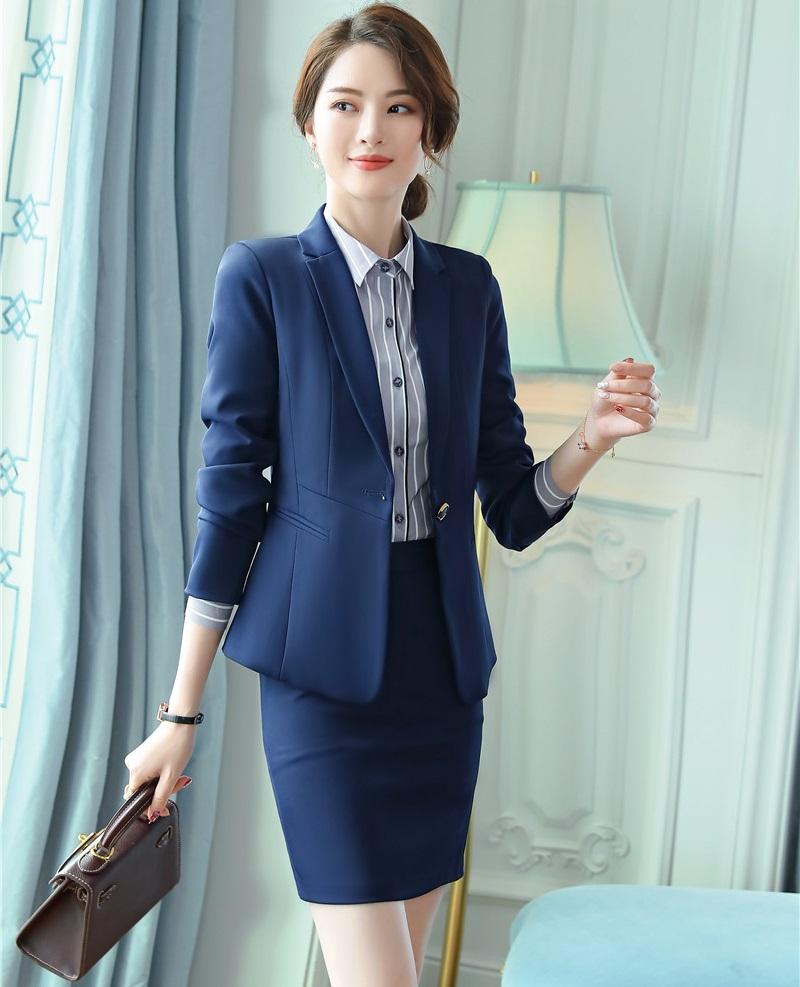 

Women' Suits & Blazers Formal Ladies Skirt For Women Business Navy Blue Blazer And Jacket Sets Work Wear Office Uniform Styles OL, Black