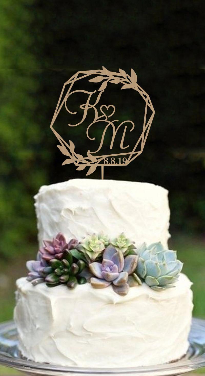 

Other Festive & Party Supplies Geometric Wedding Cake Topper, Modern Initials Rustic Hexagon Wood C