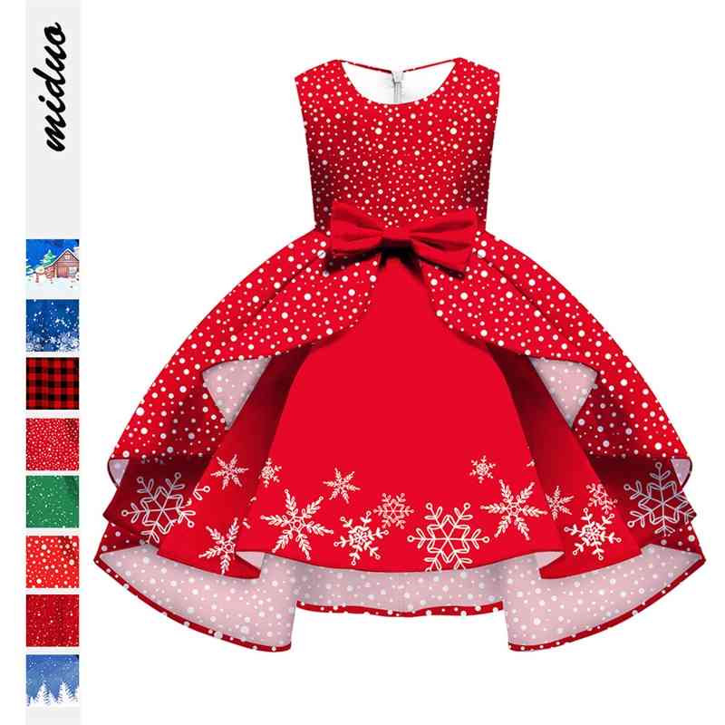 

new christmas princess dress snowflake digital printing fashion children's dress, White