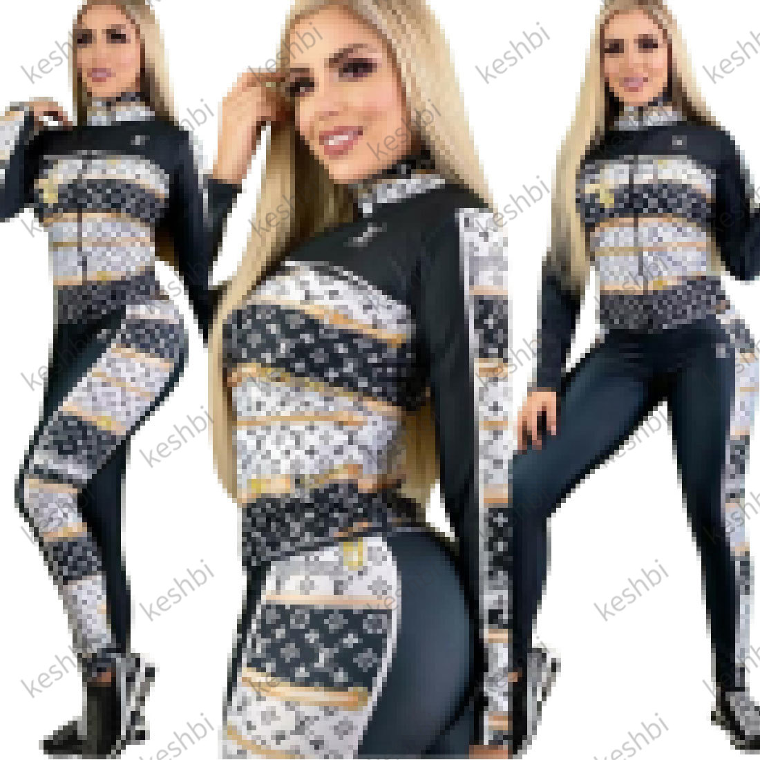 

Women Fashion Casual Tracksuits Long Sleeve Zipper Stand Collar Jackets Trousers Sportsuits Slim Fit Jogging Suits, Black