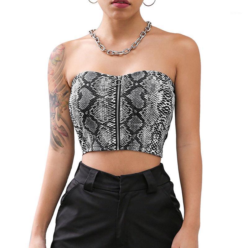 

Bustiers & Corsets Women Strapless Bandeau Crop Top Tube Tops 2021 Fashion Party Zipper Snake Skin Printed Sexy Off Shoulder, As the photo show
