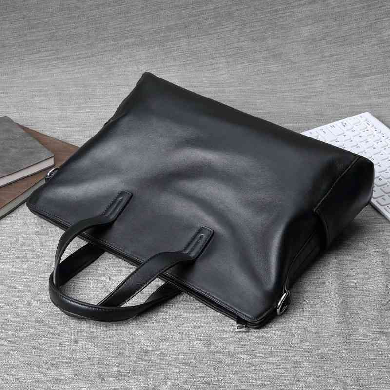

First layer sheepskin large capacity men's leather business leisure one shoulder handbag briefcase fashion, Black