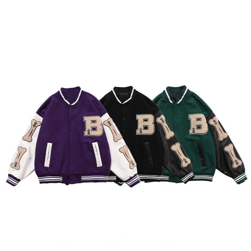 

Men's Jackets Mens Bone Letter Patchwork Harajuku Korea Style High Street Spring Autumn Baseball Coats Single-breasted Bomber Jacket, Purple