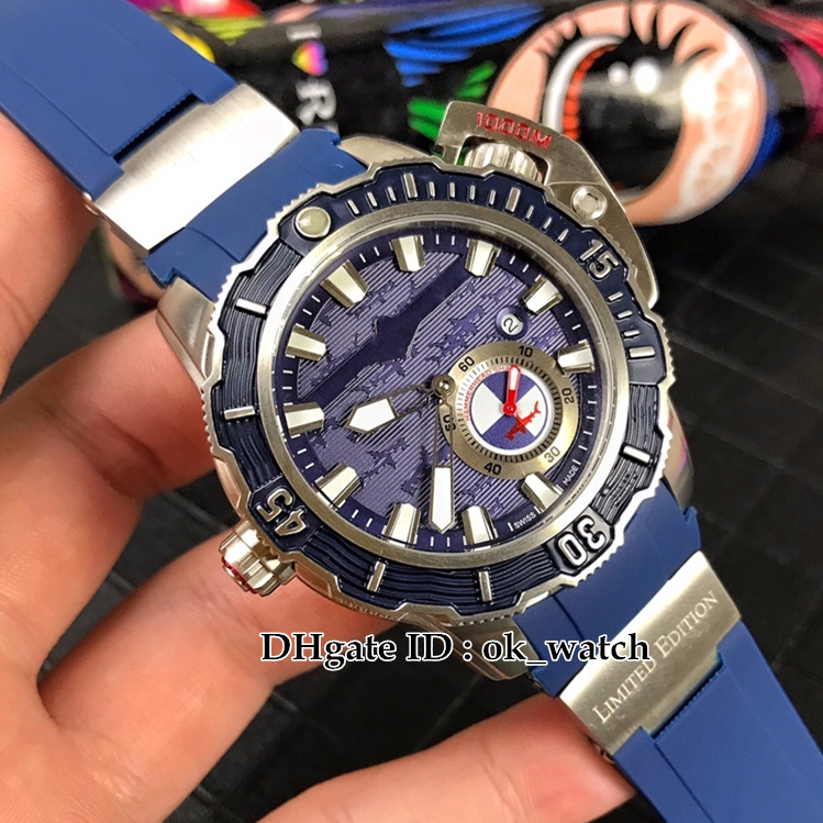 

New Deep Dive Hammerhead Shark 3203-500LE-3/93 Automatic Mens Watch Blue Dial Steel Case Gents Sport Watches Rubber Strap Folding Clasp