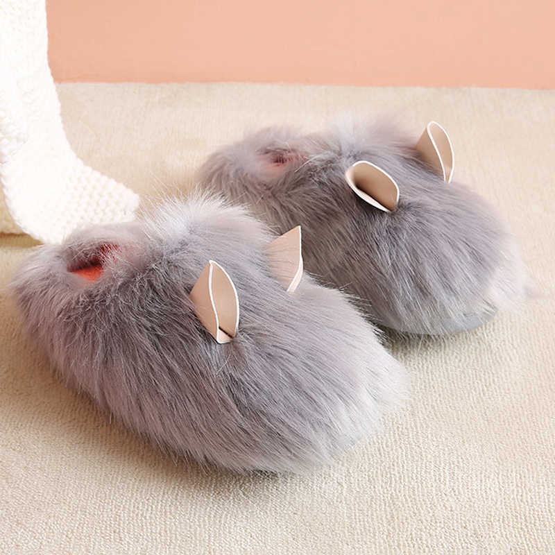 

Winter slippers cute cartoon warm plush house slippers women Fluffy Soft Furry Slides Non Slip home Guinea pig slippers indoor H0827, Grey