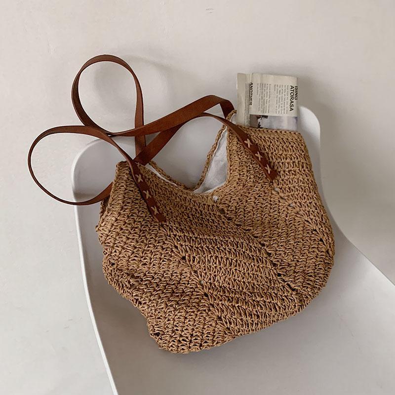 

Evening Bags Hand-Woven Straw Women's Shoulder Handbag Bohemian 2021 Fashion Summer Beach Tote Female Bag Travel Large Capacity Shopper