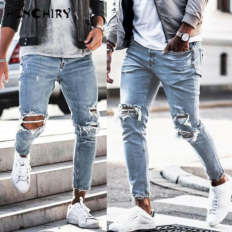 

Men' Jeans Elastic Torn Tight-fitting Locomotive Ripped Hole Recording Slim-fit Denim Scratched High Quality -3XL, 5112