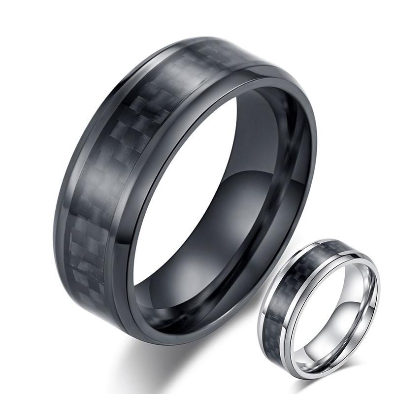

Cluster Rings Trendy Stainless Steel Carbon Fiber Ring Black / Silver Color Male Jewelry Men Accessories