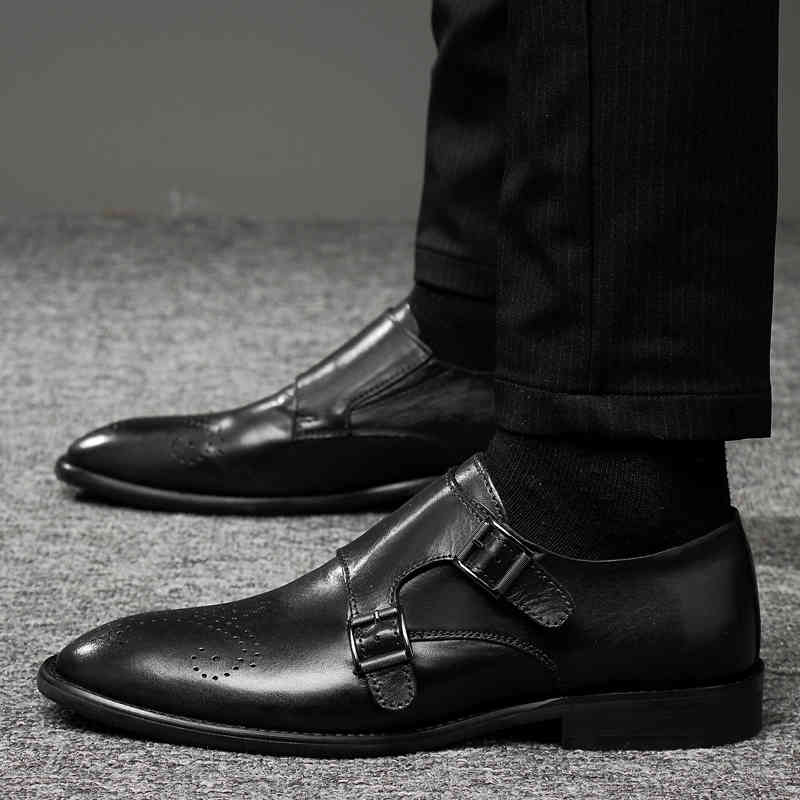 

dress shoes men oxford genuine leather classic style formal man business office wedding party lace up pointed toe 28cu, Black