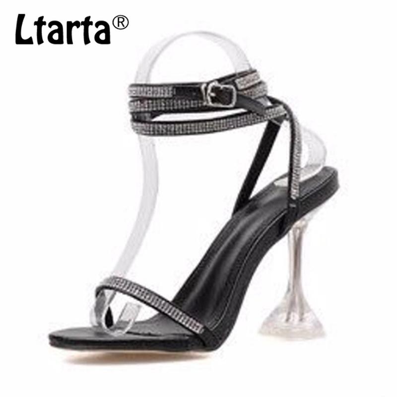 

Sandals LTARTA Summer Fashion Wild High Heels Luxury Rhinestone Strap Banquet Women's Shoes Transparent Stiletto ZL, Black