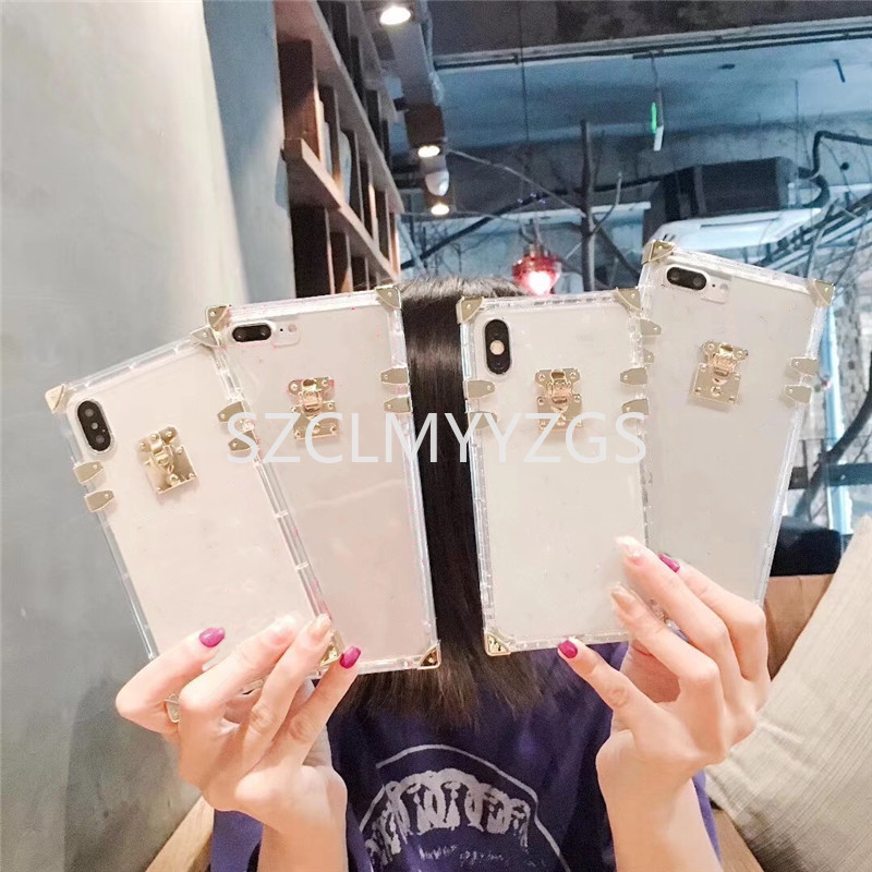 

Square Clear Phone Cases For iphone 12 Mini 13 11 Pro Max XR XS X 8 7 6 Plus Bling Metal Crystal Cover Case, Style 6
