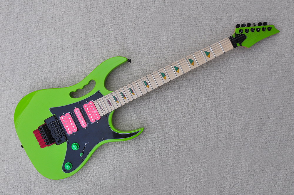 

Factory Custom Fluorescent green Electric Guitar with Maple Fretboard,Black Hardware,Pink Pickups,Can be Customized