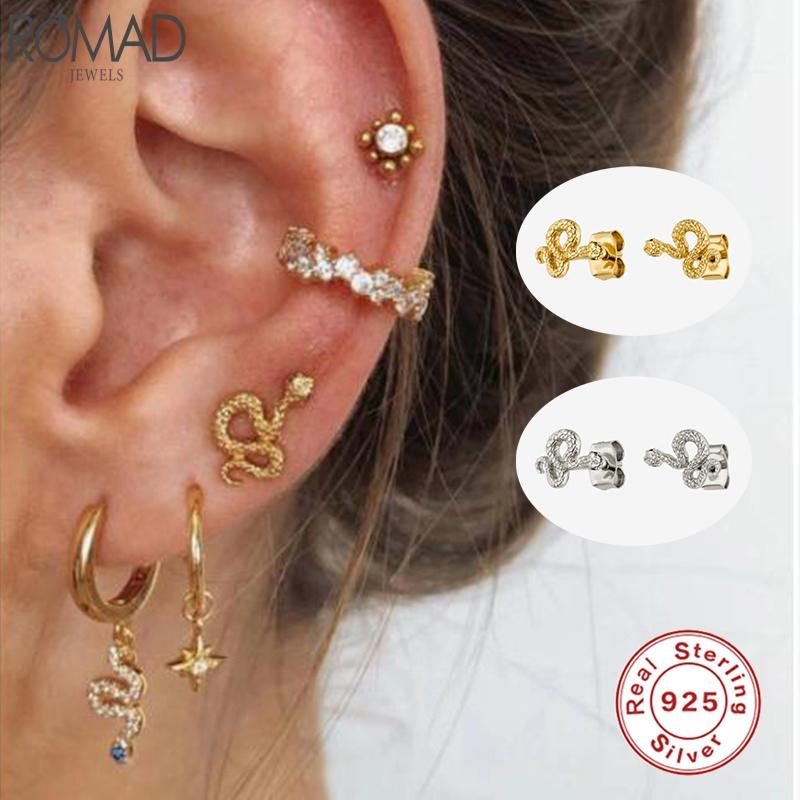 Stud Romad Vintage 925 Sterling Silver Earrings Mini Cute Snake For Women Punk Rock Fine Jewelry Pendientes Aretes W4-image-707822288