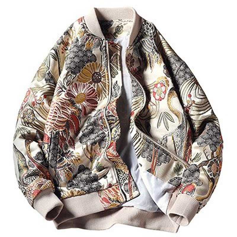 

Japan Style Mens Floral & Crane Embroidery Bomber Jacket Stand Collar Men Streetwear College Baseball Jackets Autumn Coat G0914, As the picture shows