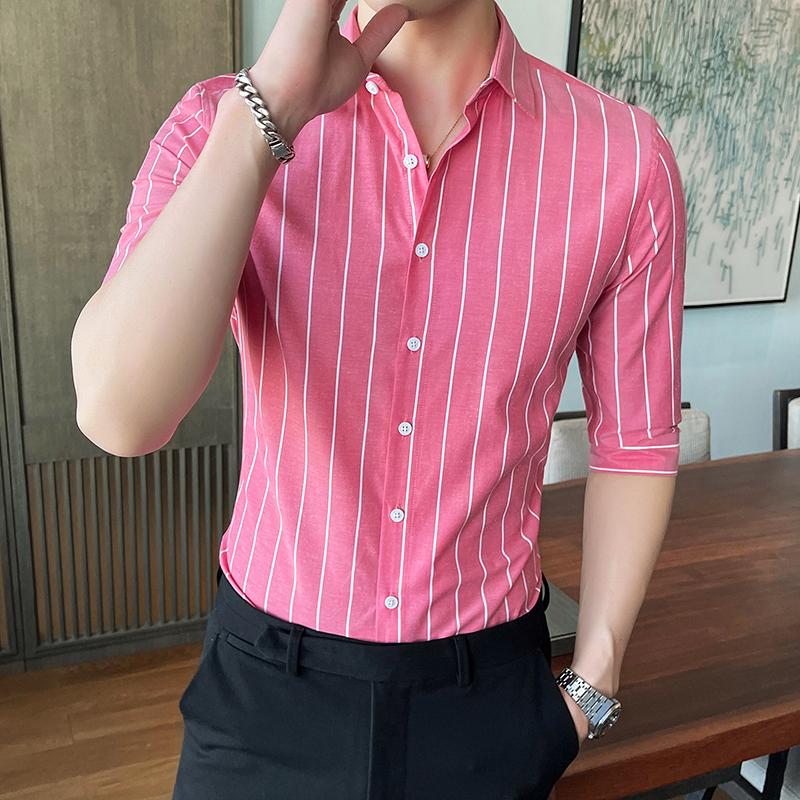

Men's Casual Shirts Plus Size 5XL-M Summer Half Sleeve Striped Work For Men Clothing 2021 Simple Slim Fit Office Blouse Homme, Black
