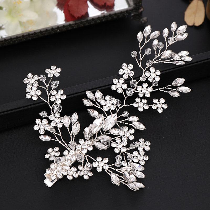 

Hair Clips & Barrettes Luxurious Full Rhinestone Clip Flower Pin Grips Women Wedding Jewelry Accessories LB, Golden;silver
