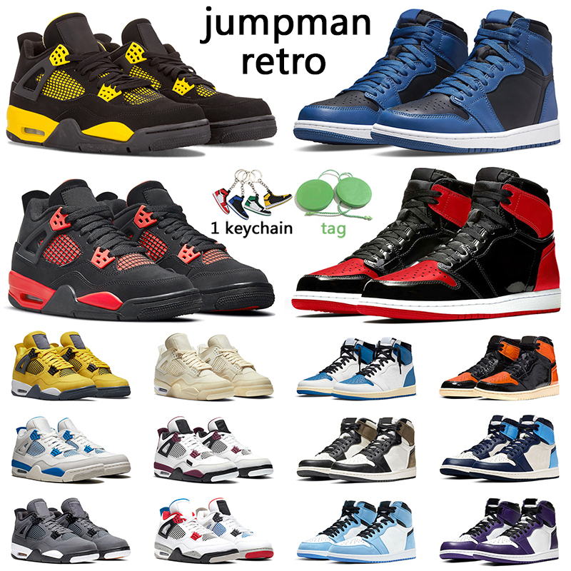 

4s Retro Thunder Basketball Shoes University Blue Oreo Men Women Jumpman1s Dark Marina Blue Mens Trainer, # 44