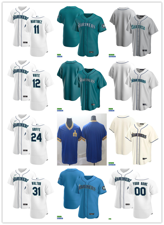 

Men Women Youth Seattle Mariners 31 Donovan Walton 12 Evan White 24 Ken Griffey Jr. 11 Edgar Martinez Custom Baseball Jersey, Blue;black
