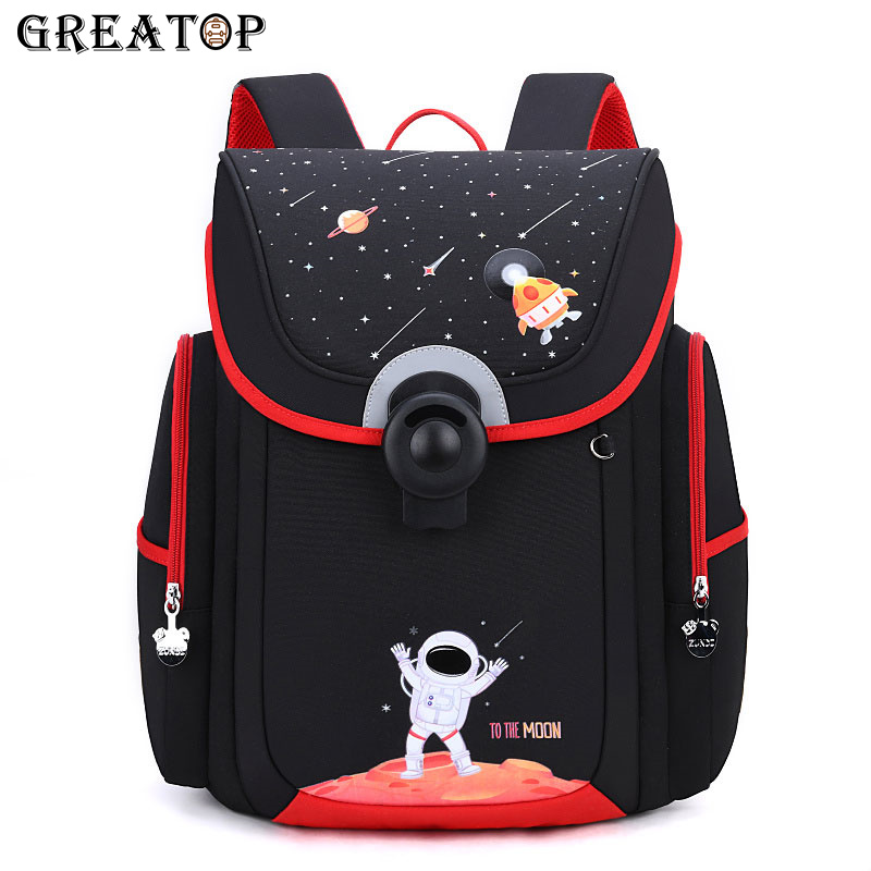 

GREATOP High Quality Lock Design School Bags Astronaut Printing Large Capacity Children Backpacks Waterproof Boys Girls Bag, Pink-small