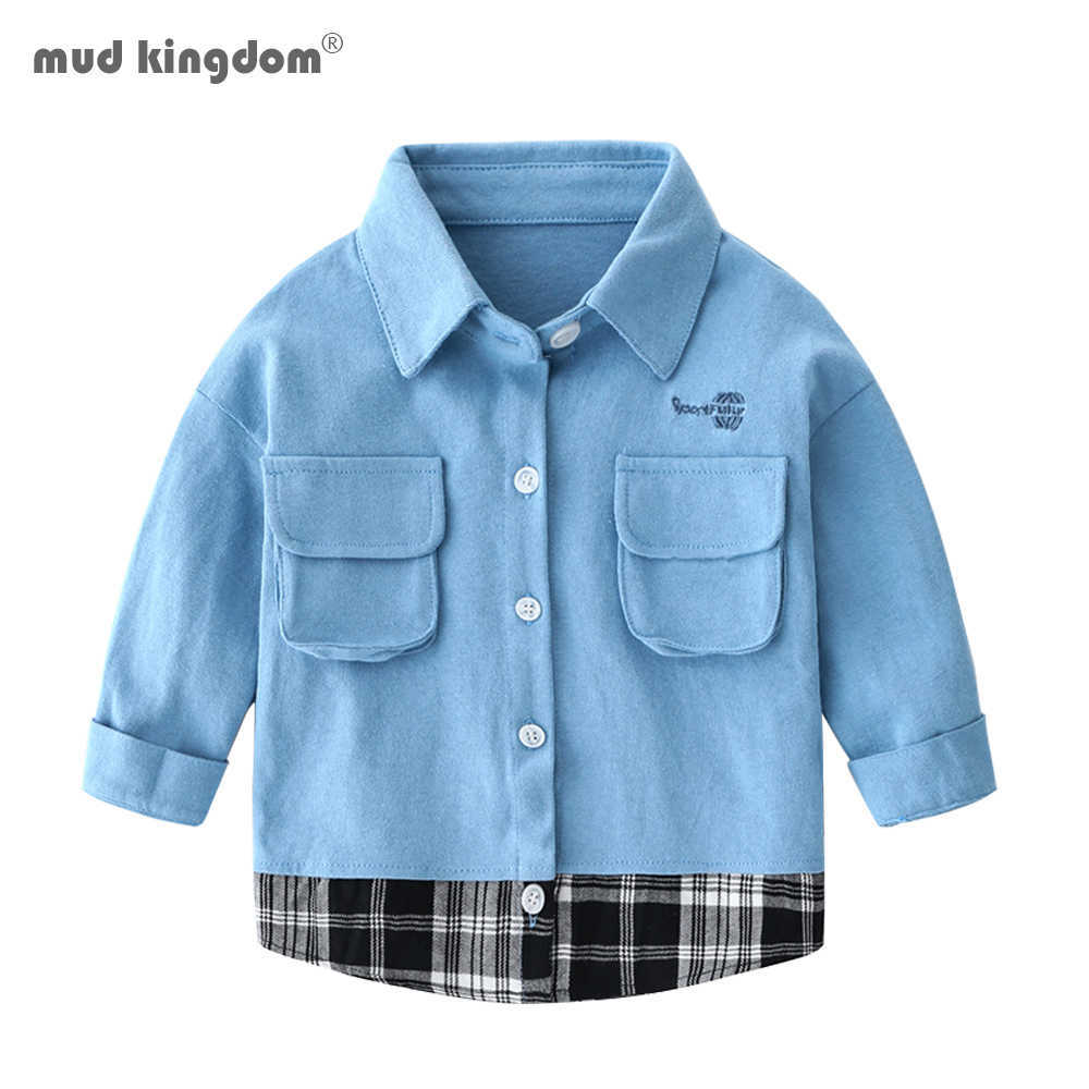 

Mudkingdom Toddler Boys Shirts Long Sleeve Kids Clothes Patchwork Plaid Fashion Tops for 210615, Gray